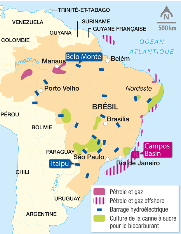 Carte : la production d'énergie au Brésil 