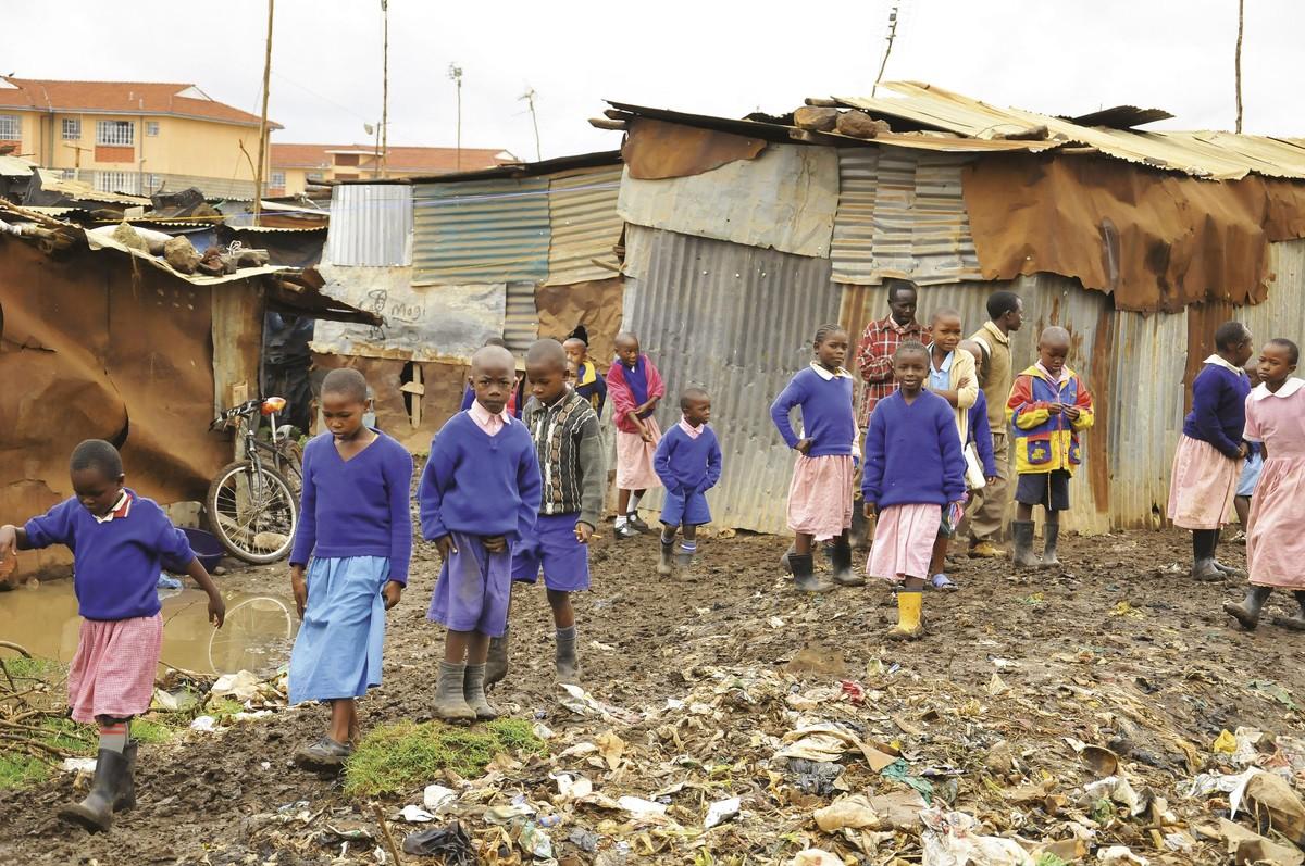 Bidonville de Kibera, à Nairobi (Kenya).