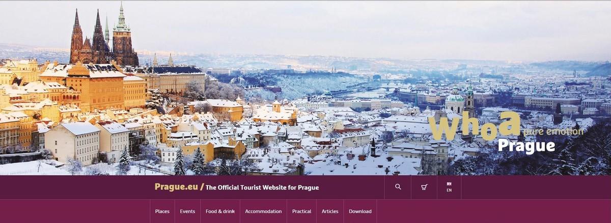 Extrait de la page d'accueil du site internet européen de l'office du tourisme de Prague, www.prague.eu. 