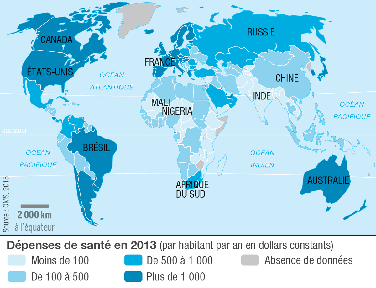 Les dépenses de santé par habitant dans le monde