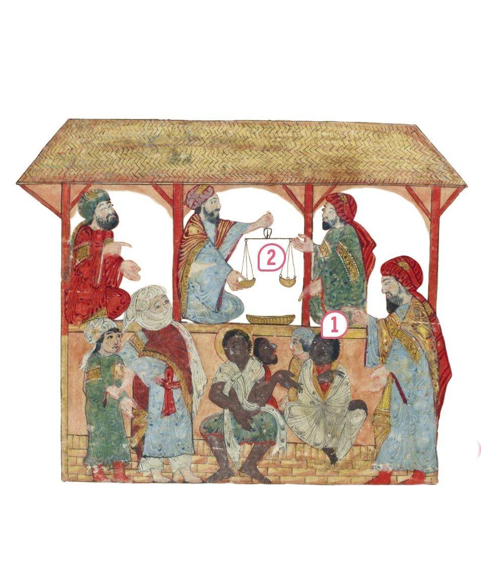 Une scène de marché aux esclaves dans un souk (XIIIᵉ siècle)