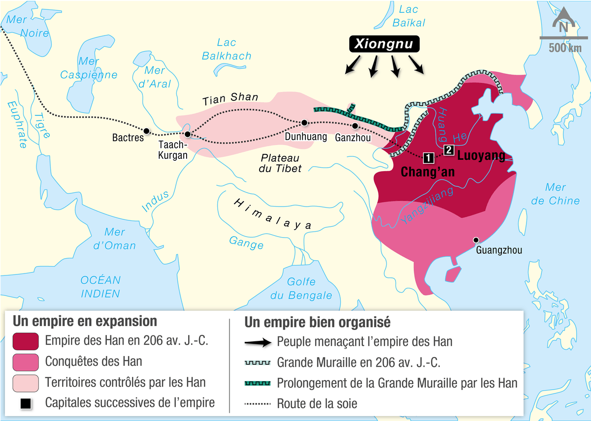 Carte de l'empire des Han du IIIᵉ siècle avant J.-C. au IIIᵉ siècle après J.-C.