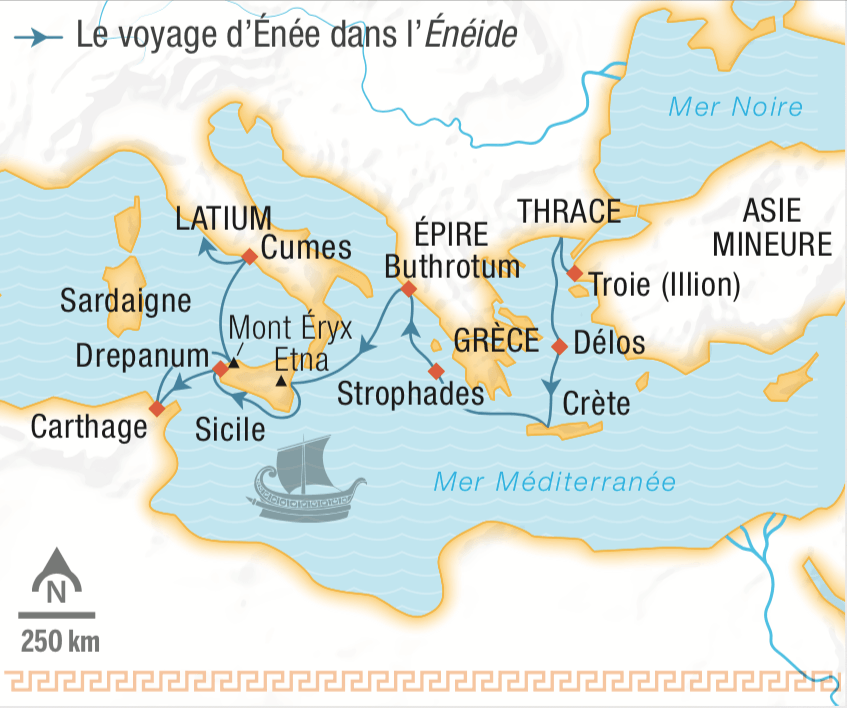 Voyage d'Énée dans l'Énéide - carte 