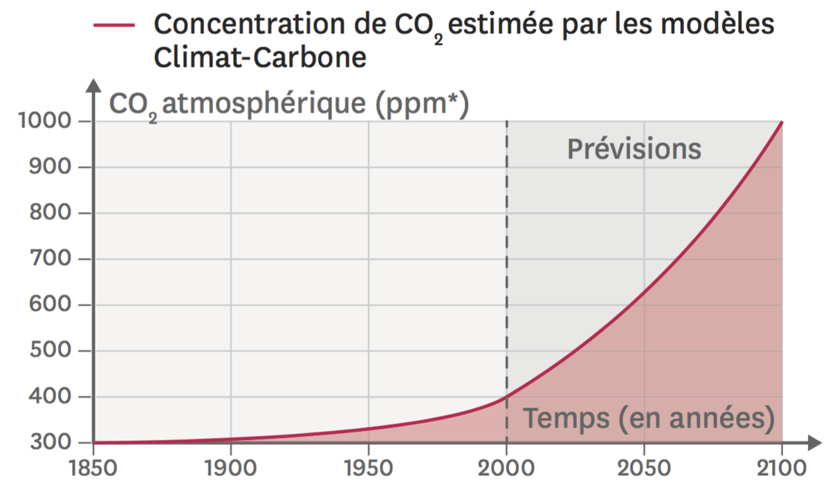 Évolution de la quantité de dioxyde de carbone dans l'atmosphère.