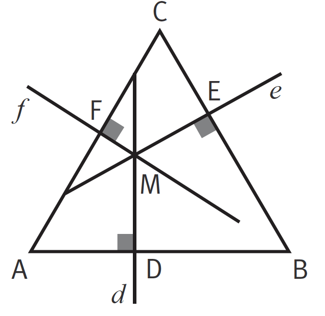 Triangle ABC avec 3 droites perpendiculaires à ses côtés.