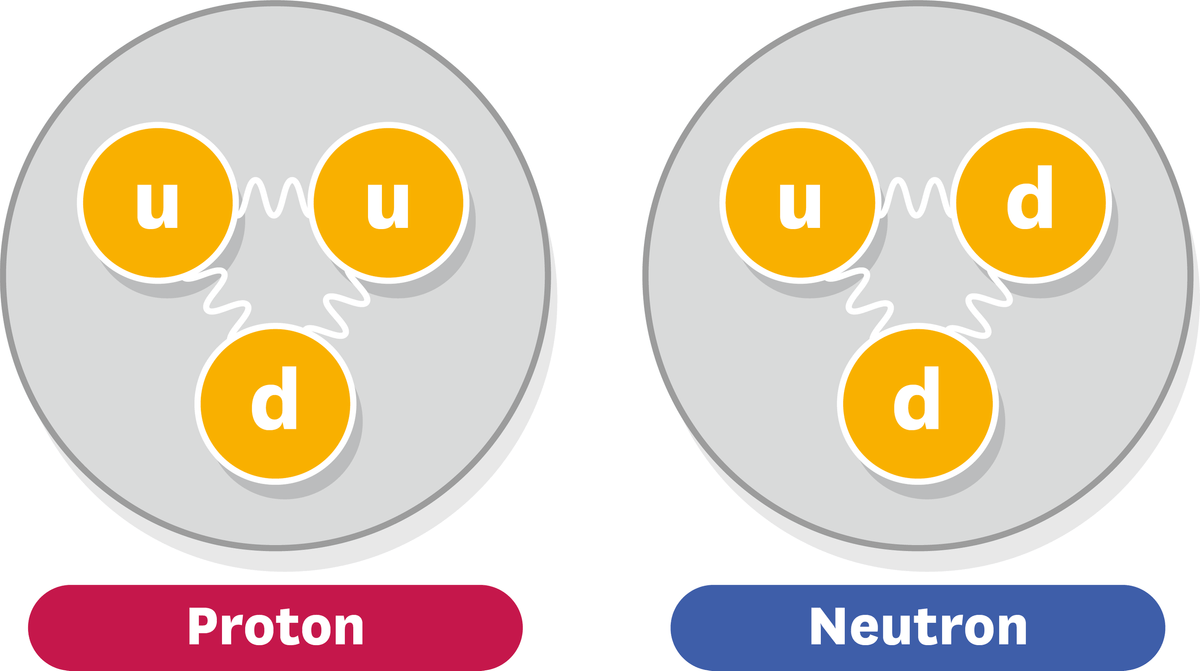 <stamp theme='pc-green1'>Doc. 3</stamp> Composition d'un proton et d'un neutron.