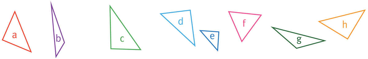 Figures a, b, c, d, e, f, g et h à décalquer. Les figures sont des triangles différents