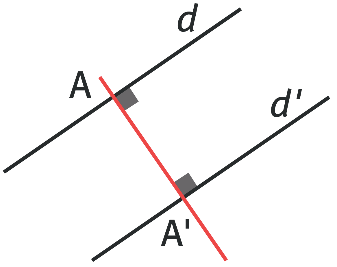 Droite d et d' coupée toutes les deux perpendiculairement par un segment AA'