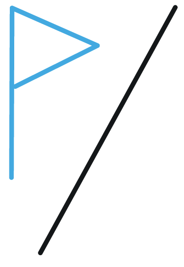 Figure schématique d'un drapeau à côté d'un axe diagonal