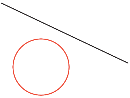 Cercle rouge à côté d'une diagonale