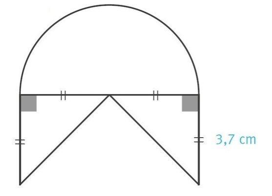 Demi-cercle et deux triangles rectangle isocèle dont chacun des deux côtés opposés sont un rayon du demi-cercle.