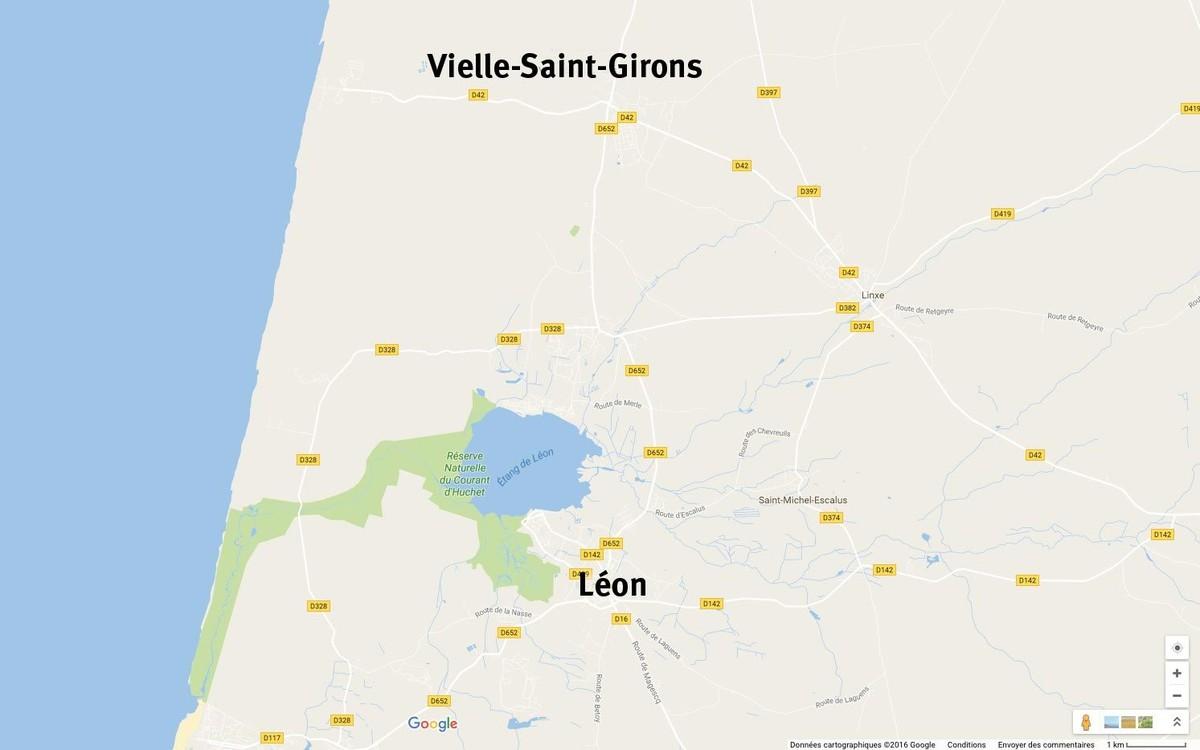 Carte de la distance entre Léon et Vieille-St-Girons.