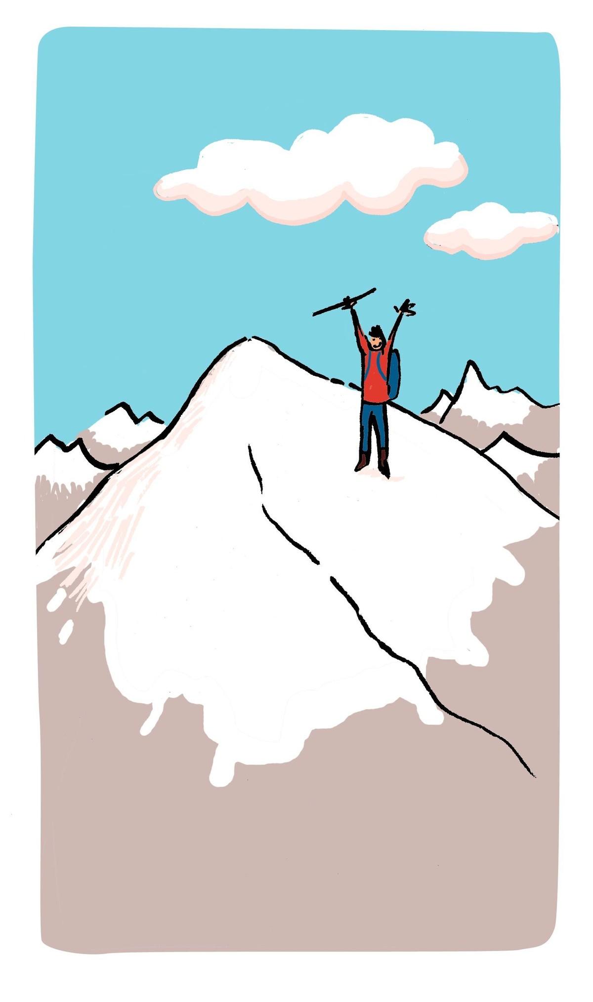 Illustration représentant un personnage sur une montagne.