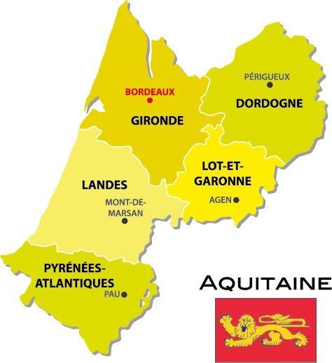 Une carte représentant l'ex-région Aquitaine