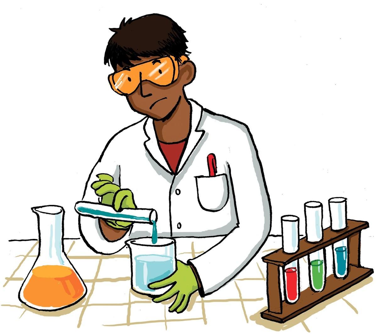 Illustration de Julien qui fait des expériences dans un laboratoire