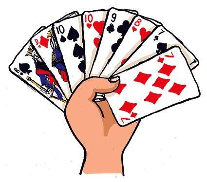 Dessin d'un jeu de carte en éventail dans une main gauche