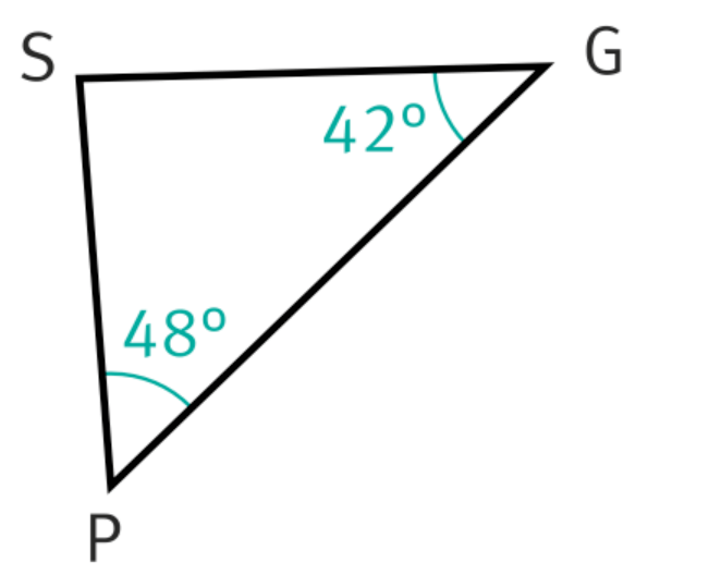 Triangle SPG d'angle SGP=42degrés et SPG=48degrés