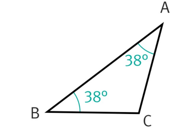 Triangle ABC d'angle BAC=CBA=38degrés