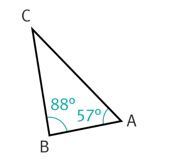 Triangle ABC d'angle ABC=88degrés et BAC=57degrés