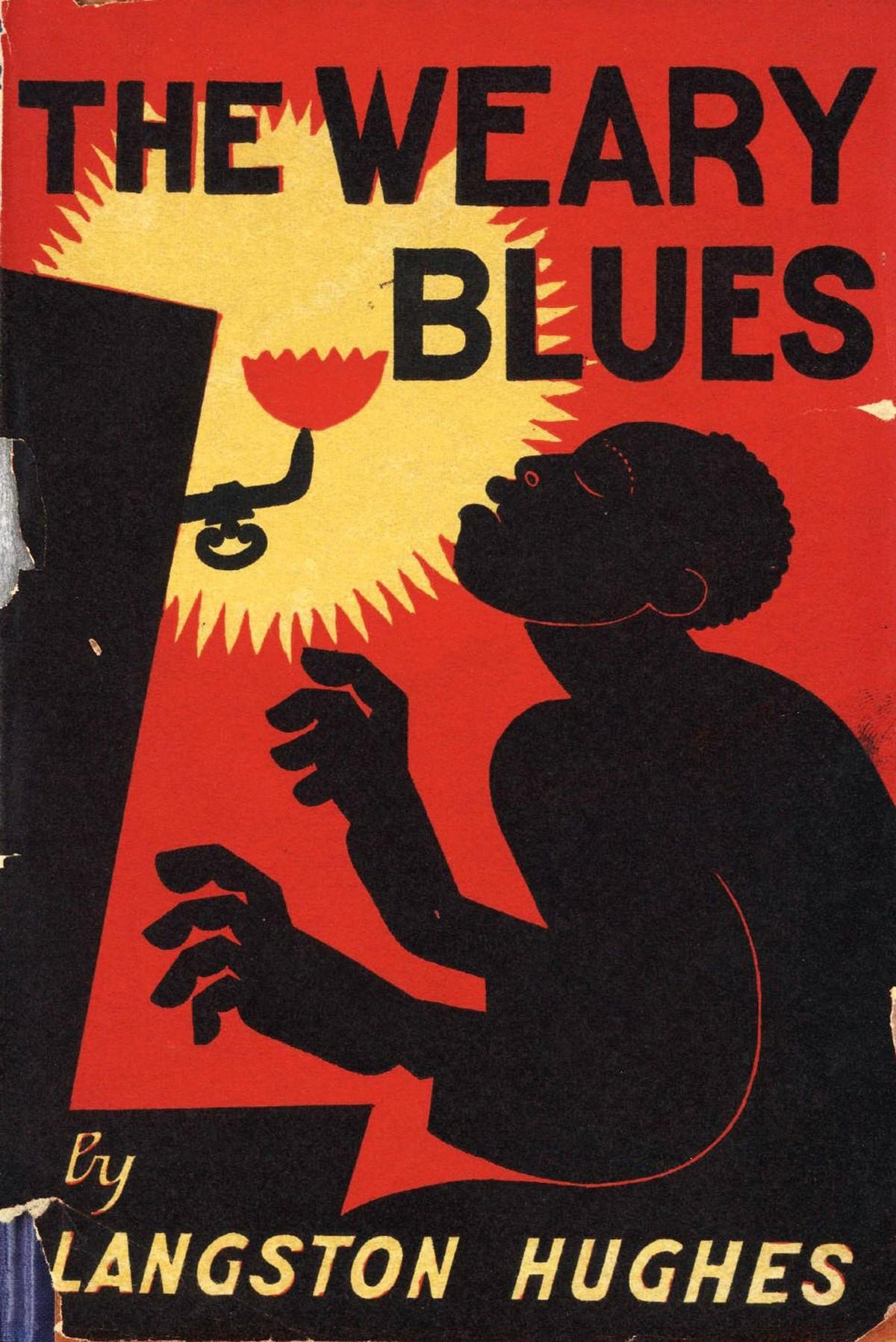 Illustration sur fond rouge d'une personne noir en train de jouer du piano. The weary Blues by Langston Hughes