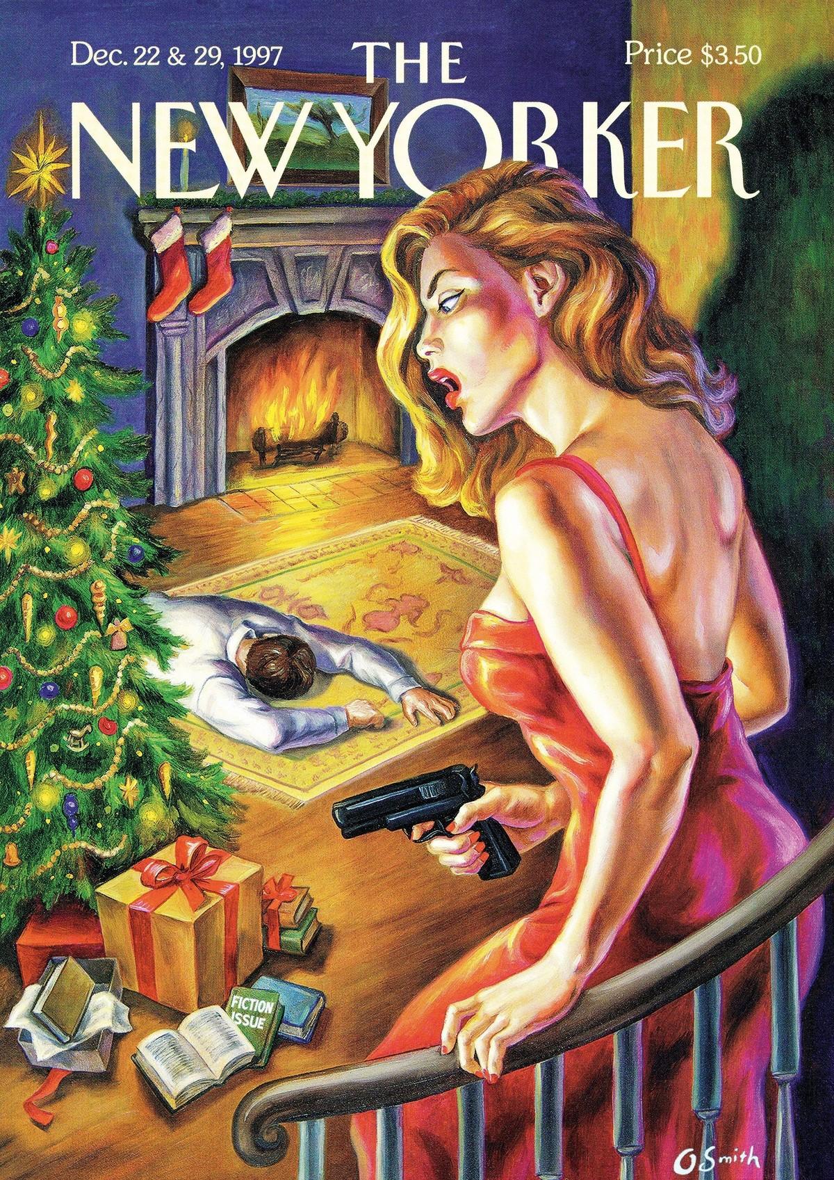 The New Yorker, illustration d'une femme avec un pistolet et d'un homme allongé au sol