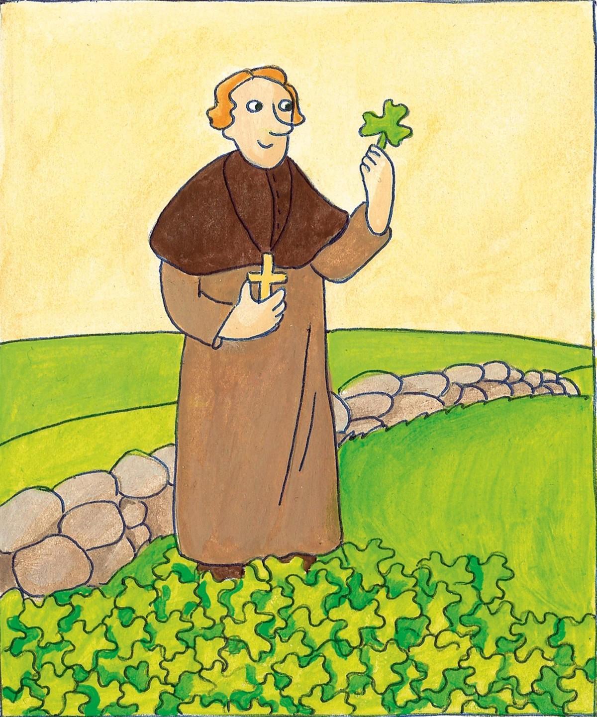Saint patrick tenant un trèfle dans sa main