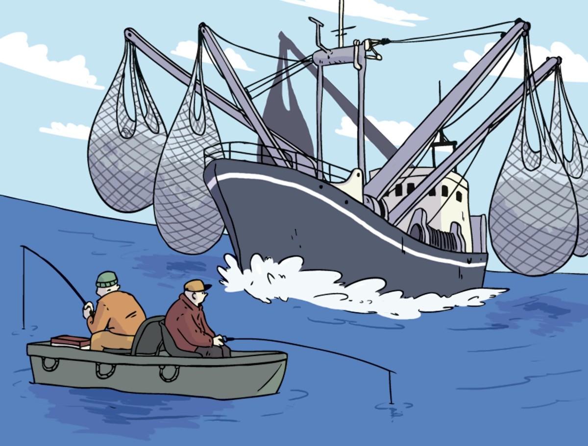 Une caricature de l'exploitation des ressources halieutiques.