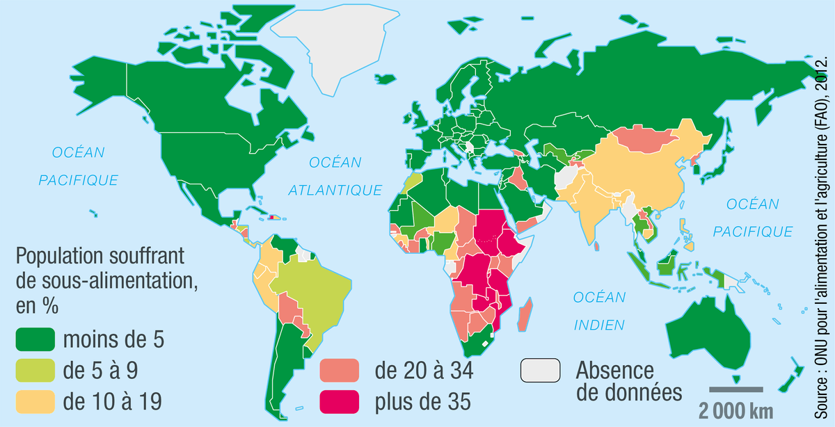 La sous-alimentation dans le monde en 2012.