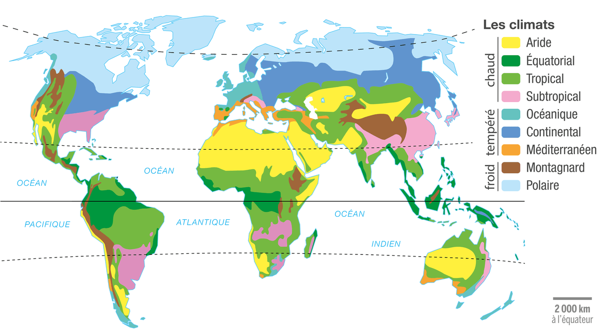 Carte sur la répartition des climats mondiaux.