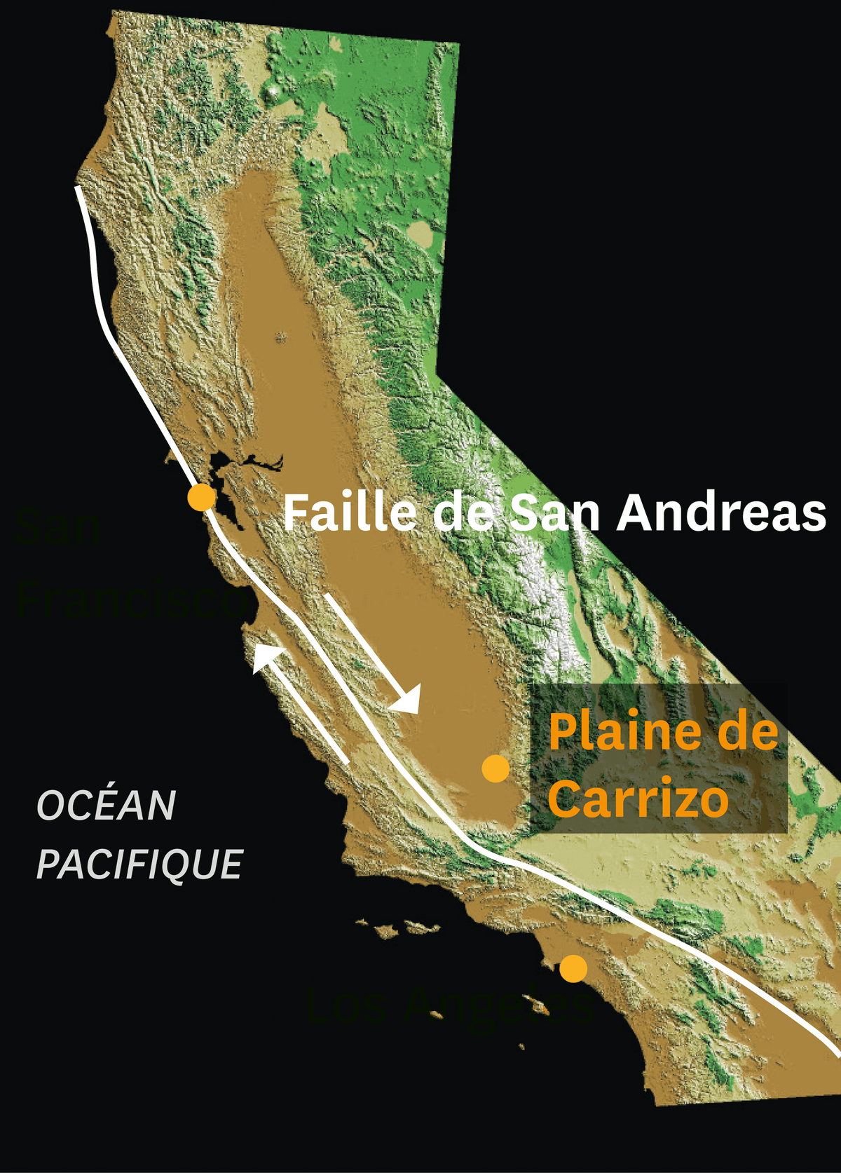 Image satellitaire montrant la faille de San Andreas.