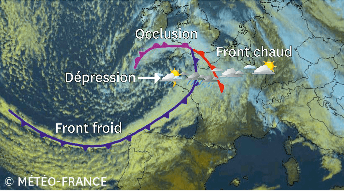 Une image satellite légendée permettant de localiser les masses d'air.