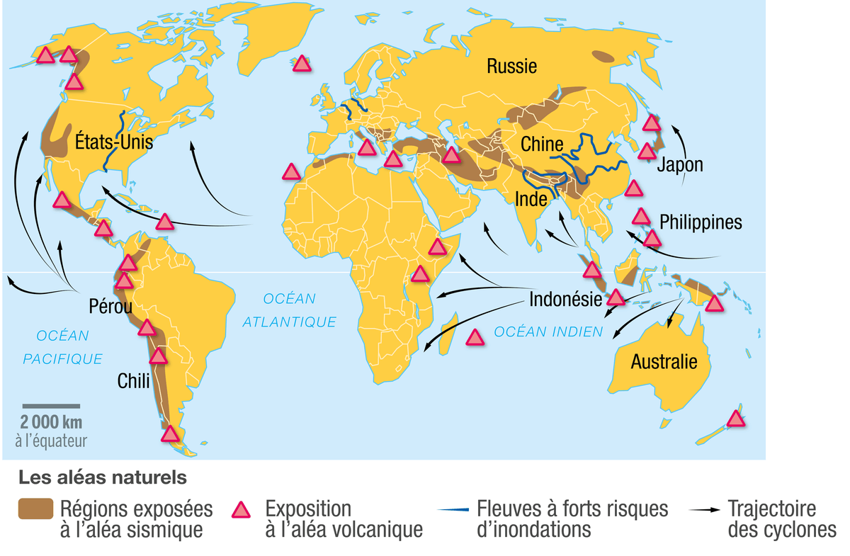 Carte de la répartition des aléas dans le monde.