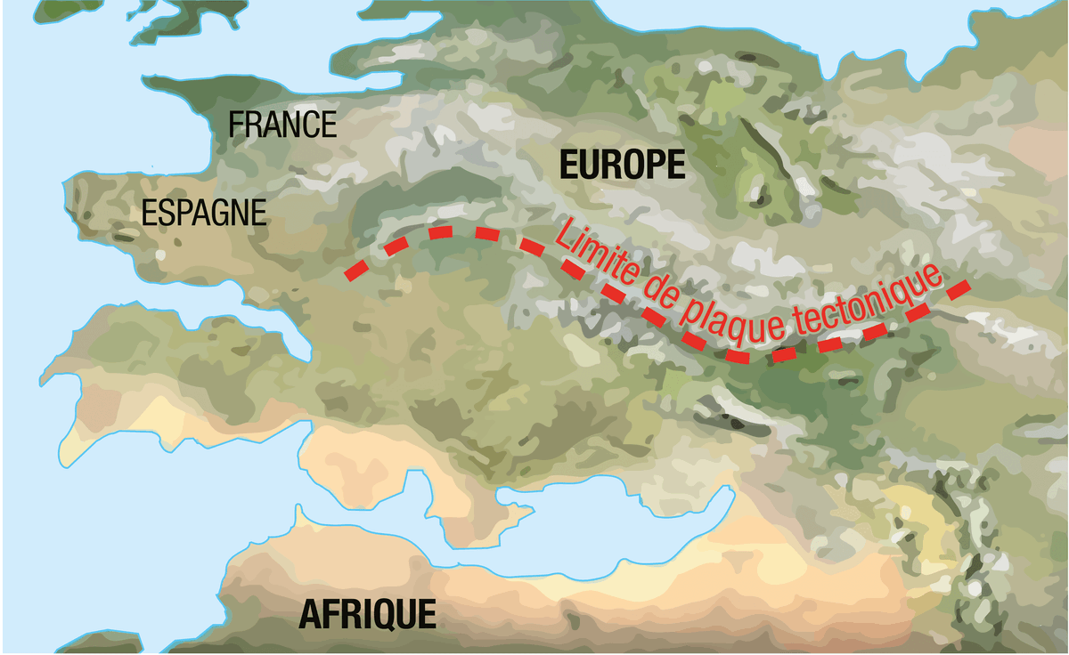 L'aspect supposé de l'Europe et de l'Afrique dans 100 millions d'années sur une carte.