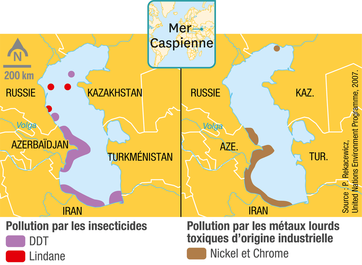 Carte des polluants dans la mer Caspienne.